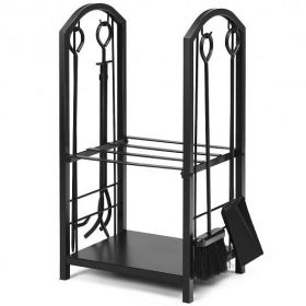 Fireplace Log Rack with 4 Pieces Fireplace Tools-Bronze