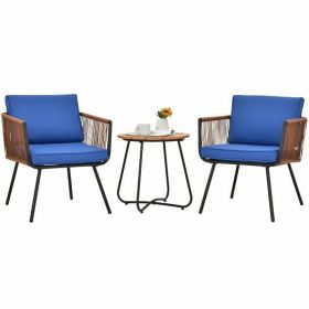 3 Pieces Patio Bistro Furniture Set with Armrest and Soft Cushions