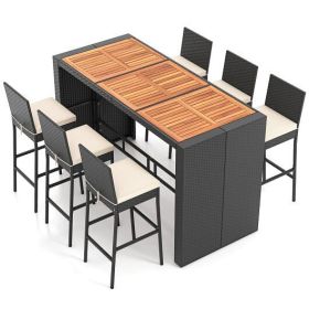 7 Pieces Patio Rattan Bar Set with Seat Cushions for Porch Yard Garden