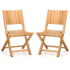 2 Pieces Teak Wood Outdoor Dining Chairs with Slatted Seat