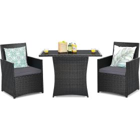 3-Piece Outdoor Patio Furniture Bistro Dining Set in Brown Grey PE Rattan