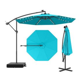 10 Ft Patio Umbrella Offset Cantilever Umbrella with 40 Solar Powered Lights-Turquoise