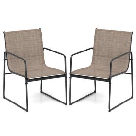 Outdoor Dining Chairs Set of 2 Patio Furniture Chair with Breathable Seat and Backrest-Brown
