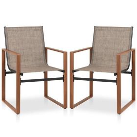 Outdoor Dining Chairs with Breathable Seat and Backrest Set of 2-Brown