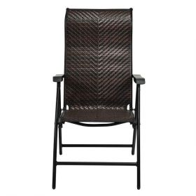 Outdoor Folding Steel Frame Rattan Patio Chair with Armrest in Brown
