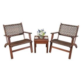3 Piece Wooden Rattan Outdoor Patio Furniture Chair Table Bistro Set