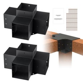 Pergola Bracket Kit 6''x6''(Inner Size 5.6x5.6), 2pcs 4-Way Heavy Duty Corner Bracket Woodworks DIY Post Base Kit