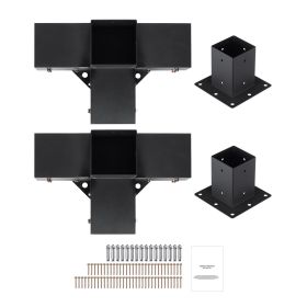 Pergola Bracket Kit 4''x4''(Inner Size 3.6x3.6), 4pcs 4-Way Heavy Duty Corner Bracket Woodworks DIY Post Base Kit