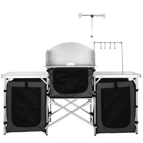 Camping Kitchen Table, Folding Outdoor Cooking Table with Storage Carrying Bag, Aluminum Cook Station 3 Cupboard & Detachable Windscreen (Default: Default)
