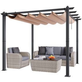 10'x10' Outdoor Retractable Pergola with Canopy, Aluminum Pergola with Retractable Canopy, Modern Pergola with Sun Shade Canopy for Patios, Gardens (Canopy Top Color: Beige Canopy, size: 10 x 10 ft)