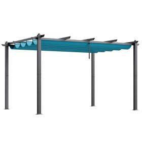 10'x13' Outdoor Retractable Pergola with Canopy, Aluminum Pergola with Retractable Canopy, Modern Pergola with Sun Shade Canopy for Patios, Gardens (Canopy Top Color: Blue Canopy, size: 10 x 13 ft)