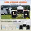 Camping Kitchen Table, Folding Outdoor Cooking Table with Storage Carrying Bag, Aluminum Cook Station 3 Cupboard & Detachable Windscreen